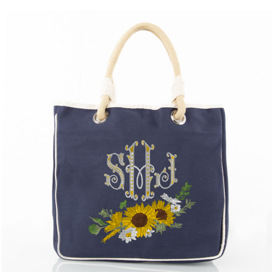 Custom Embroidered Rope Handle Canvas Tote