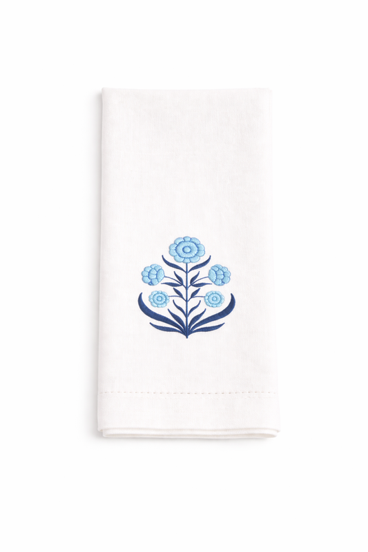 Embroidered Blue Thistle Hand Towel
