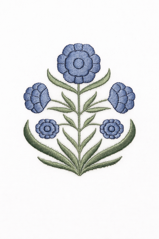 Blue Block Flower Wreath Sash