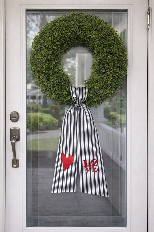 Heart/Love Striped Wreath Sash