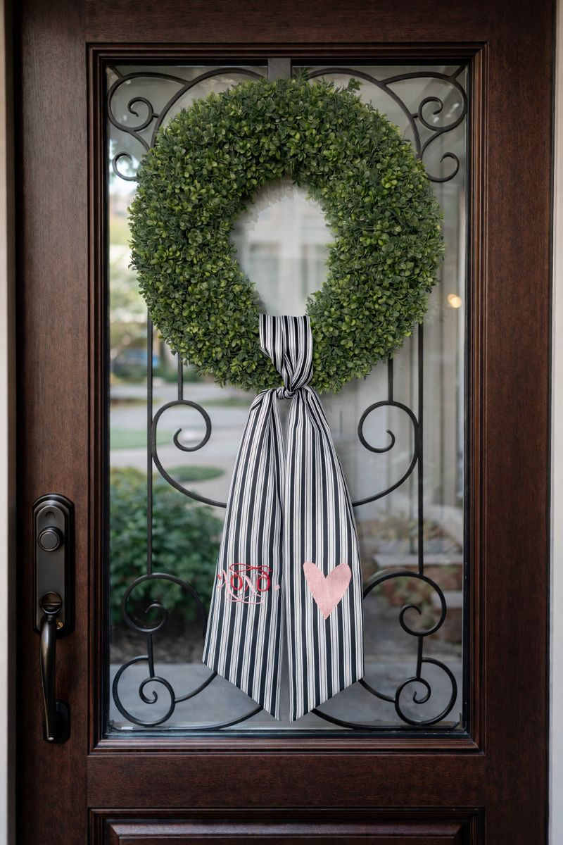 XOXO/Heart Striped Wreath Sash