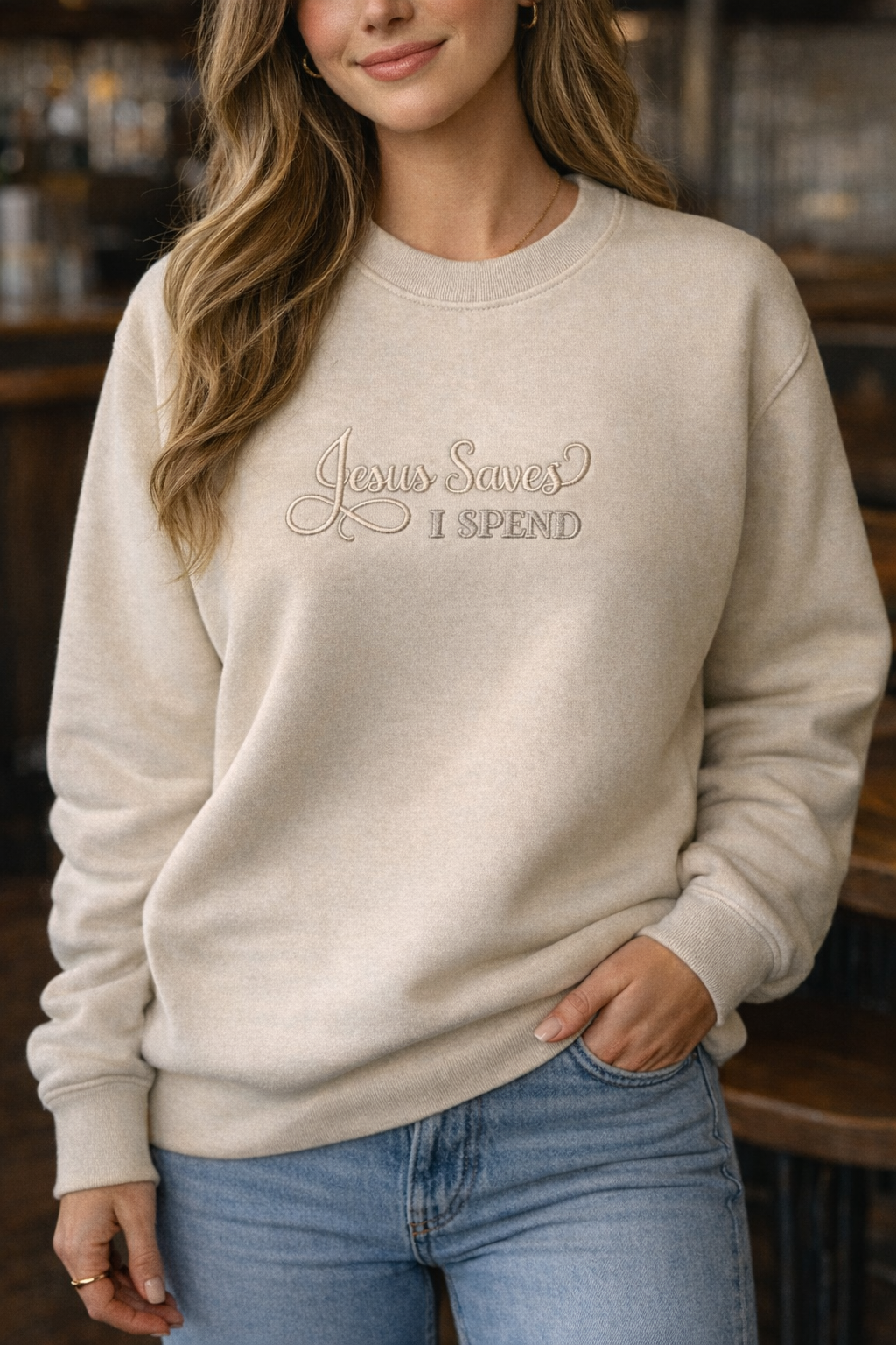 Jesus Saves I Spend - Gildan Softstyle Adult Crewneck Sweatshirt