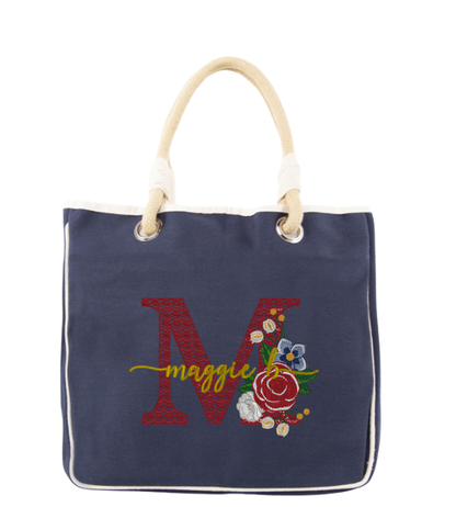 Custom Embroidered Rope Handle Canvas Tote