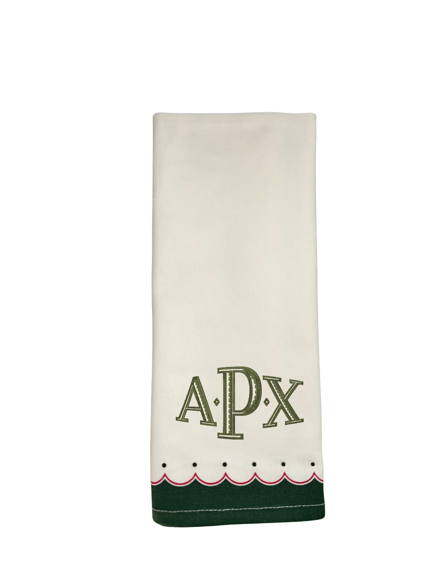 Printed Scallop Edge Border on White Tea Towels
