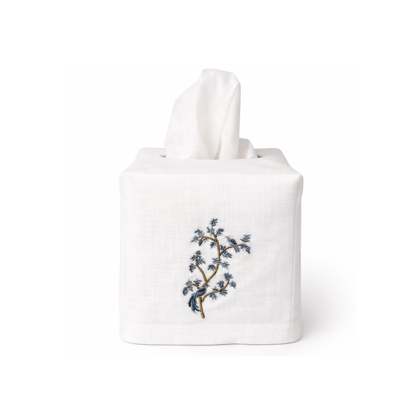 Embroidered Birds On Branch Tissue Box Cover & Hand Towel Bundle
