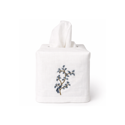 Embroidered Birds On Branch Tissue Box Cover & Hand Towel Bundle