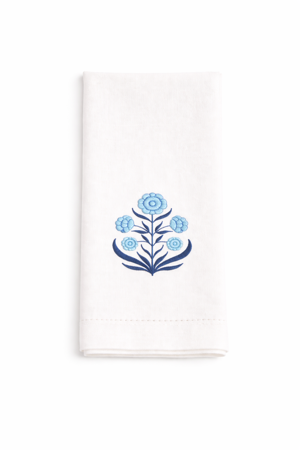 Embroidered Blue Thistle Tissue Box & Hand Towel Bundle