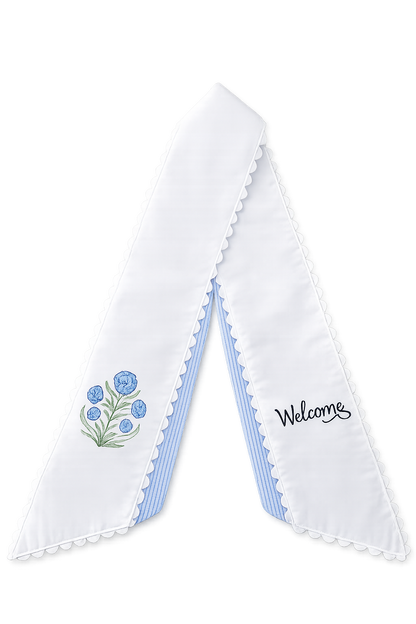 Blue Block Flower Wreath Sash