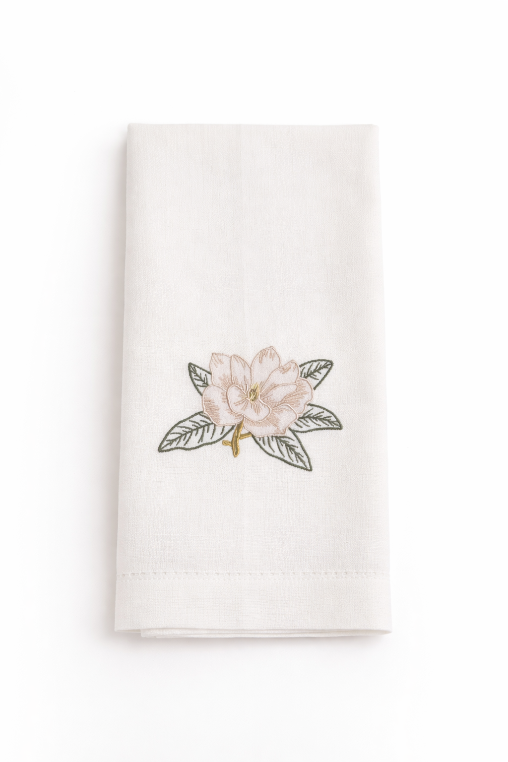 Embroidered Magnolia Tissue Box Cover & Hand Towel Bundle