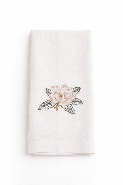 Embroidered Magnolia Tissue Box Cover & Hand Towel Bundle