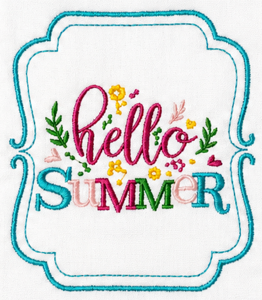 Hello Summer With Teal Border Wreath Sash