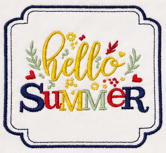 Hello Summer With Blue Border Wreath Sash