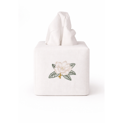 Embroidered Magnolia Tissue Box Cover