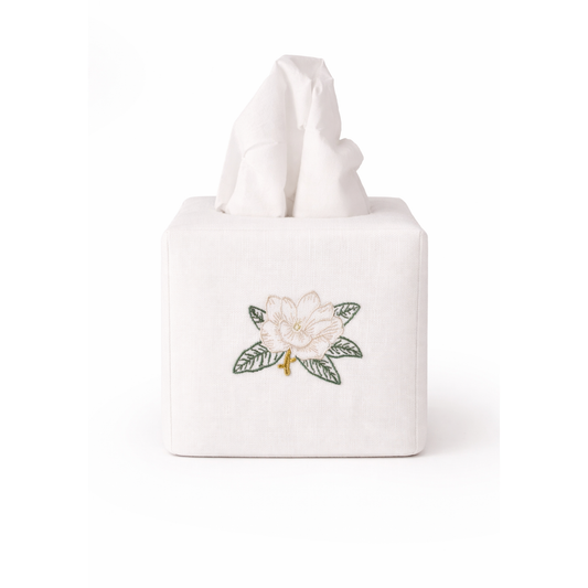 Embroidered Magnolia Tissue Box Cover