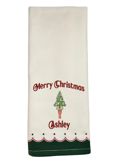 Printed Scallop Edge Border on White Tea Towels