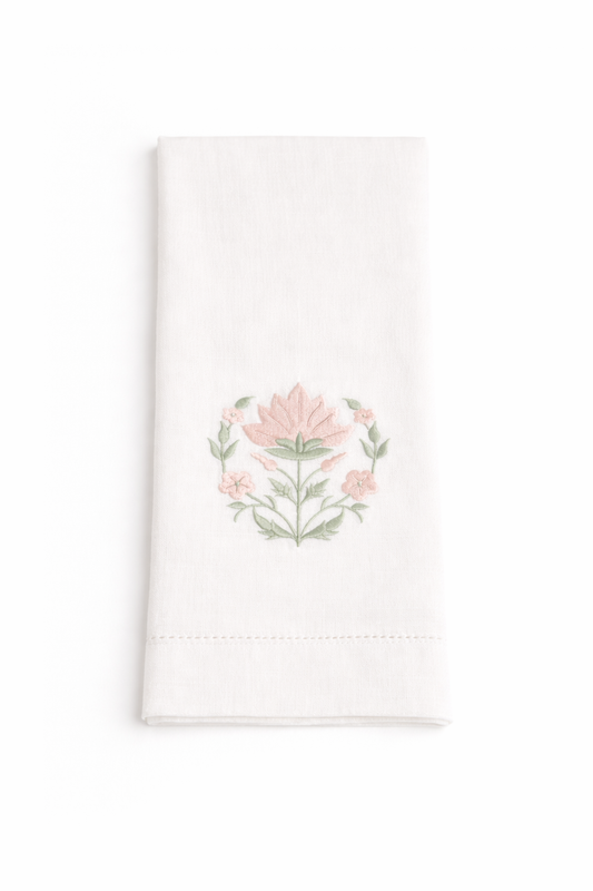Embroidered Pink Blossom Hand Towel