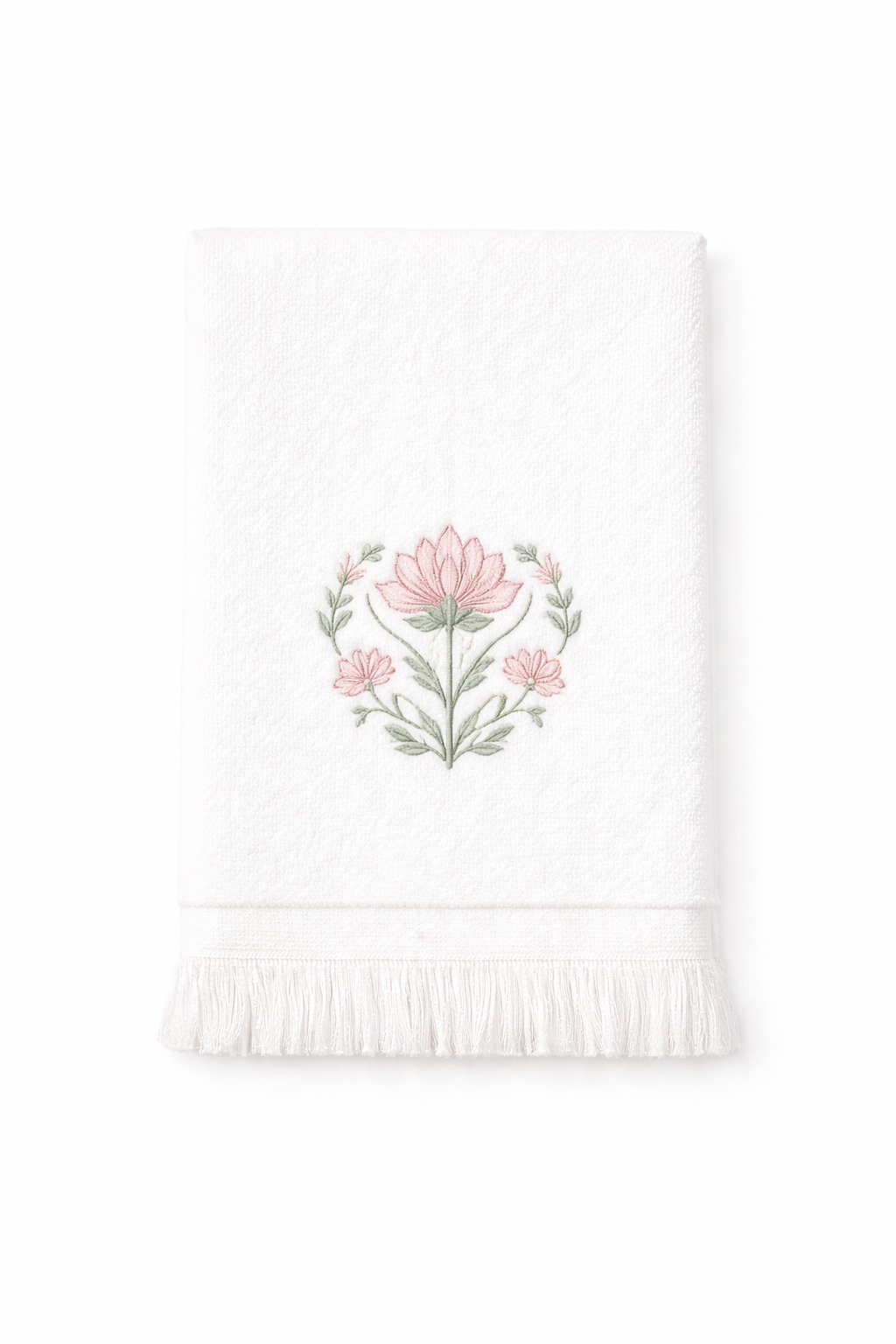 Embroidered Pink Blossom Tissue Box & Hand Towel Bundle