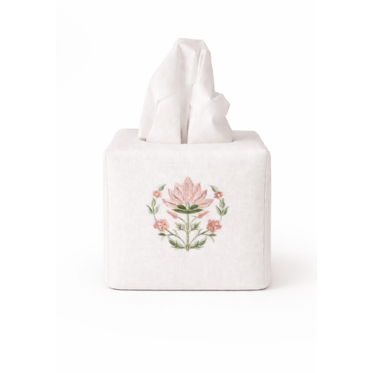 Embroidered Pink Blossom Tissue Box Cover