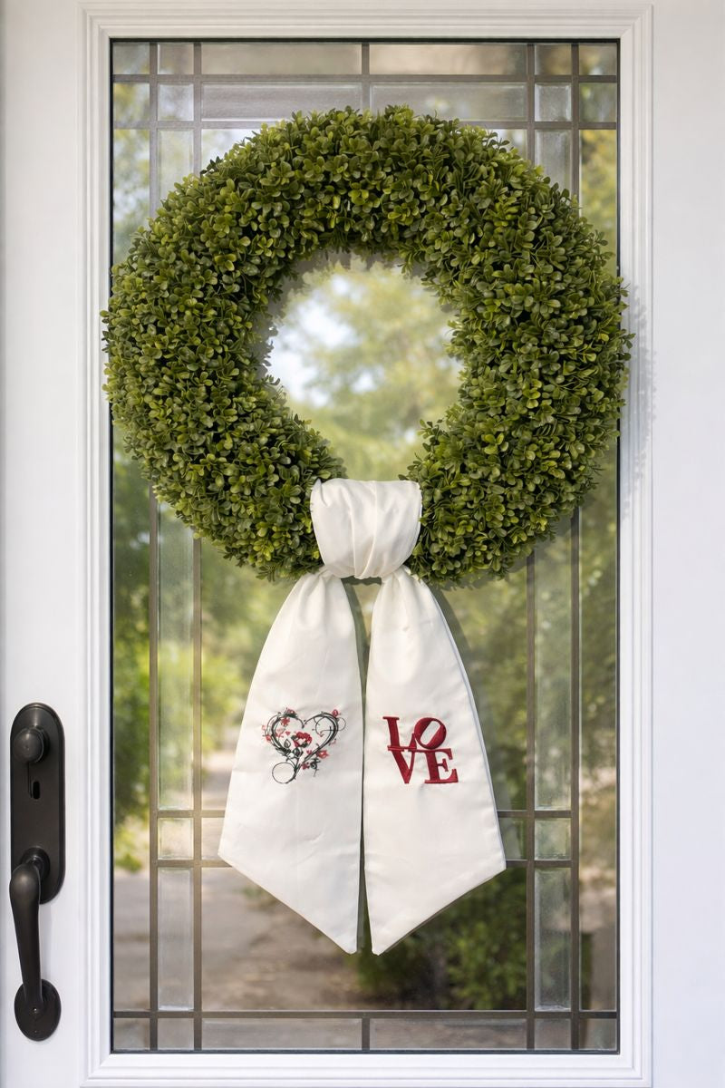 Rose Heart/Love White Wreath Sash