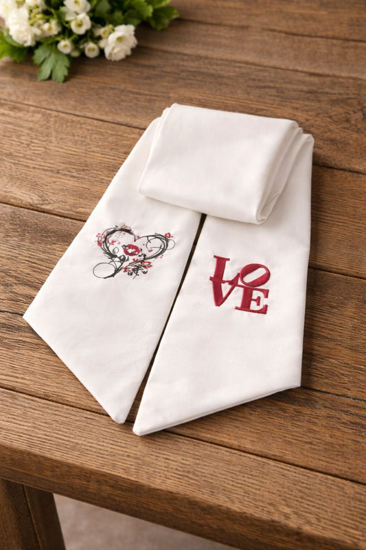 Rose Heart/Love White Wreath Sash
