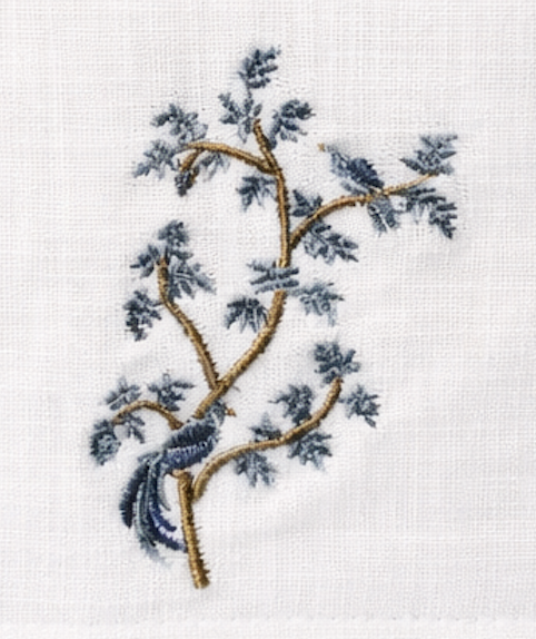 Embroidered Birds On Branch Tissue Box Cover